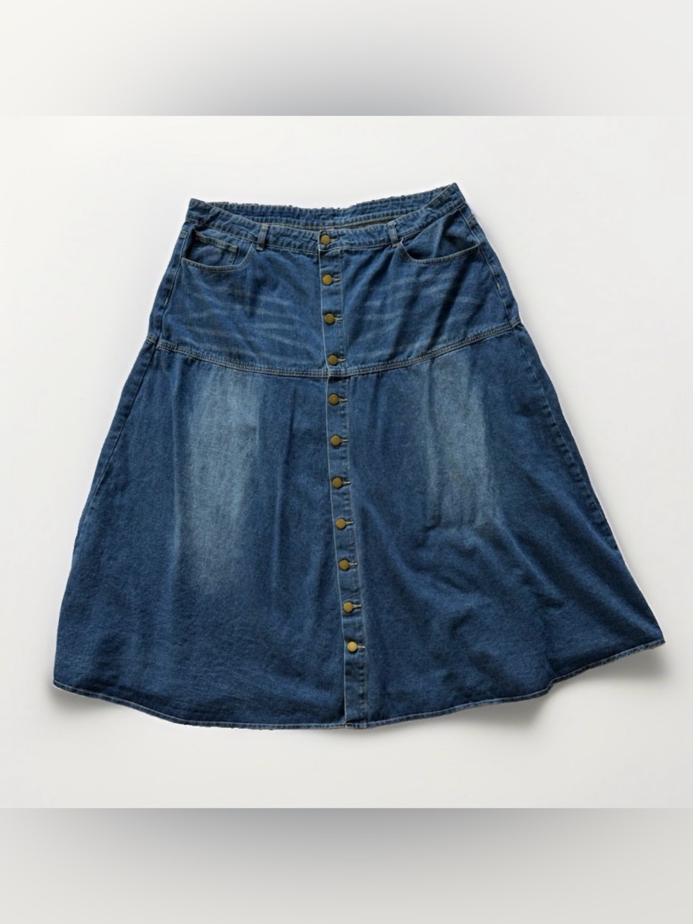 Denim Midi Skirt Button Front A-Line Denim Jean Prairie Western Boho 90s 3XL